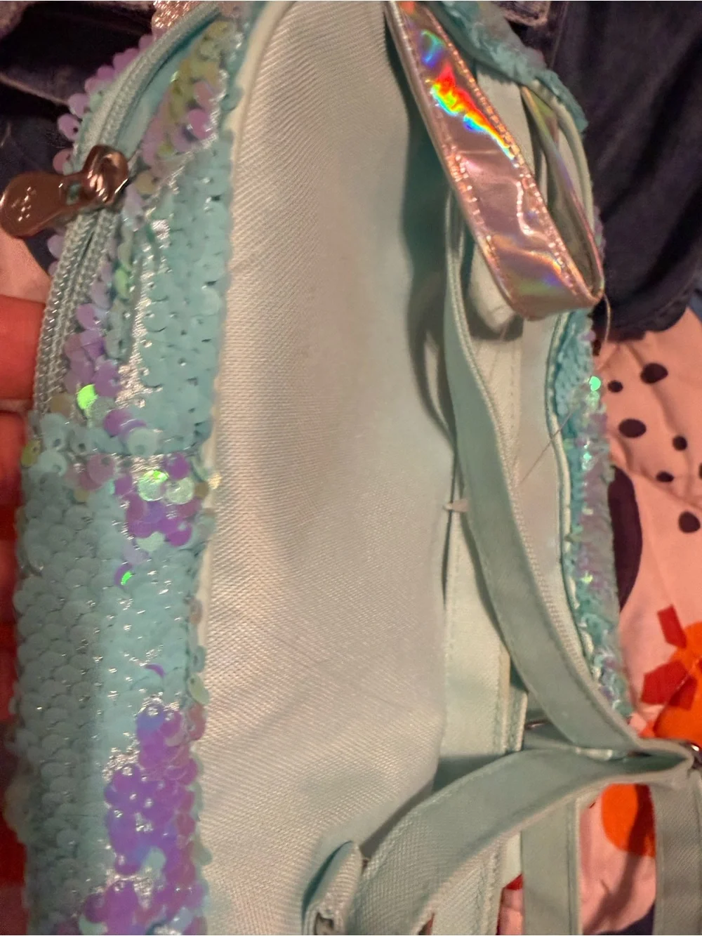 Justice Sequin Aqua Owl Mermaid Backpack with Holographic 'A'